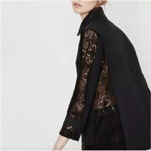 Maje Ginseng Black Cotton Twill Lace Coat Jacket Trench Size M